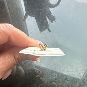 Gold Butterfly Stud Earrings with Crystal Accent